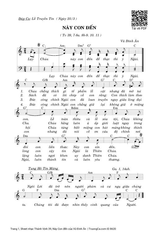 Sheet PDF of Thánh Vịnh 39, Này Con đến