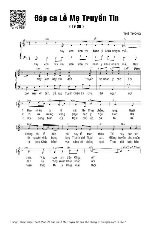 Sheet PDF of Thánh Vịnh 39, đáp Ca Lễ Mẹ Truyền Tin