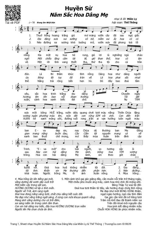 Sheet PDF of Huyền Sử Năm Sắc Hoa Dâng Mẹ