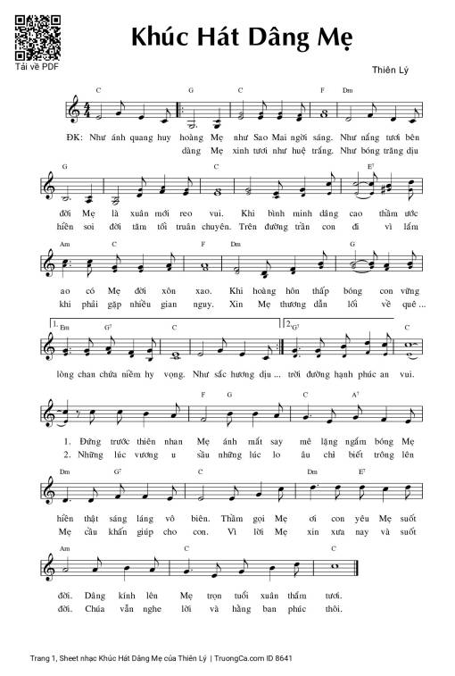 Sheet PDF of Khúc Hát Dâng Mẹ