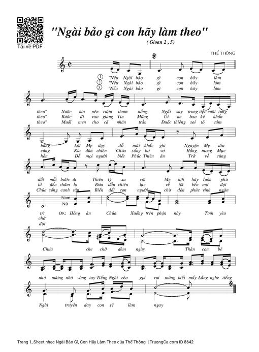 Sheet PDF of Ngài Bảo Gì, Con Hãy Làm Theo