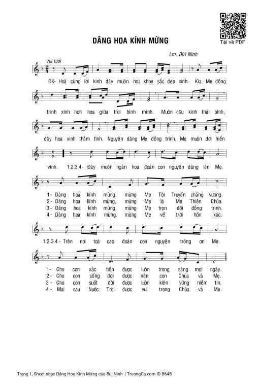 Sheet PDF of Dâng Hoa Kính Mừng