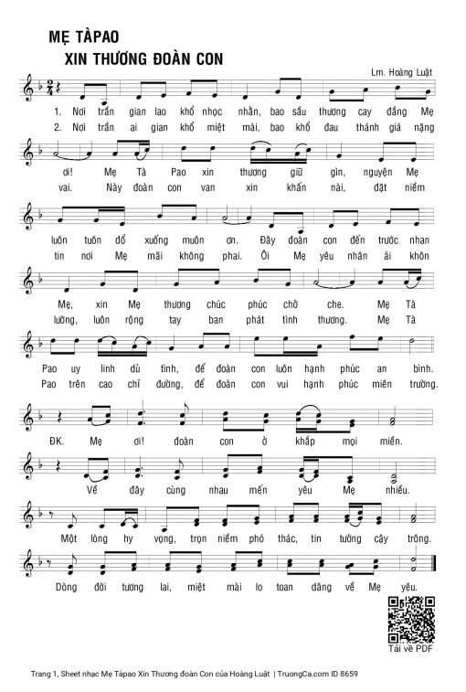 Sheet PDF of Mẹ Tàpao Xin Thương đoàn Con