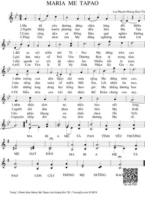 Sheet PDF of Maria, Mẹ Tàpao