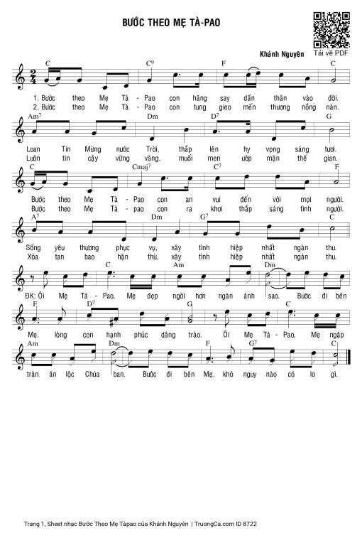 Sheet PDF of Bước Theo Mẹ Tàpao