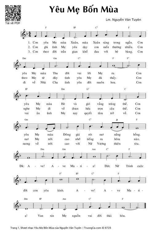 Sheet PDF of Yêu Mẹ Bốn Mùa