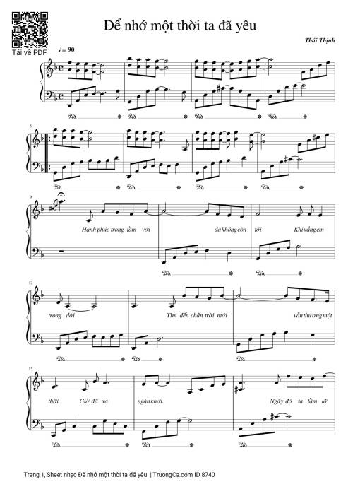 Sheet PDF of Để nhớ một thời ta đã yêu Piano