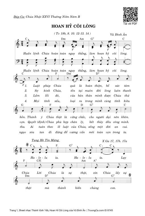 Sheet PDF of Thánh Vịnh 16b, Hoan Hỉ Cõi Lòng