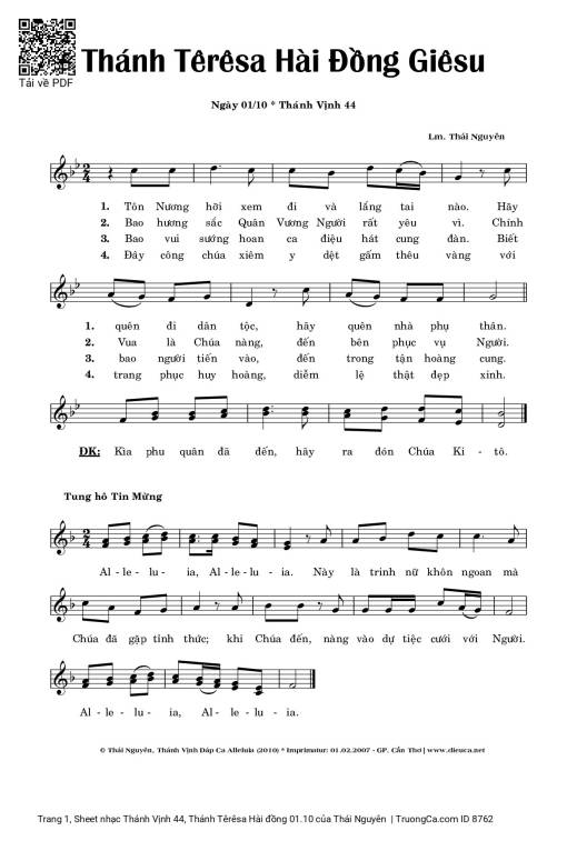 Sheet PDF of Thánh Vịnh 44, Thánh Têrêsa Hài đồng 01.10