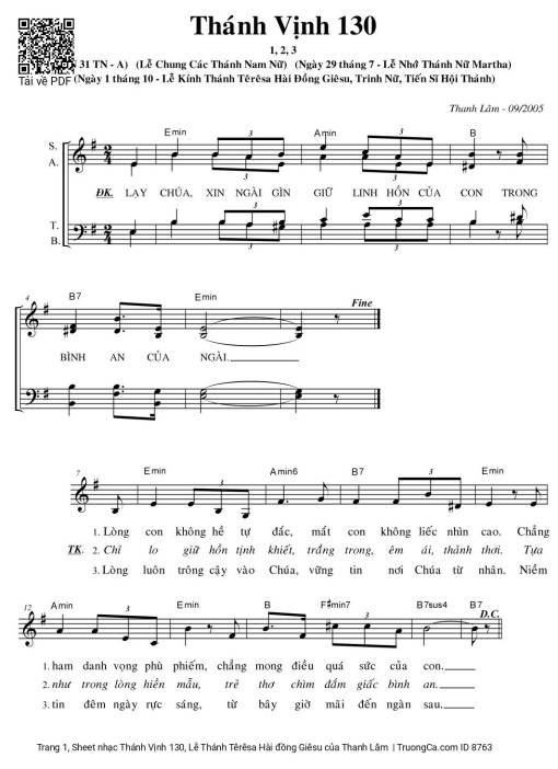 Sheet PDF of Thánh Vịnh 130, Lễ Thánh Têrêsa Hài đồng Giêsu
