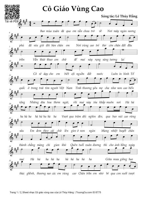 Sheet PDF of Cô giáo vùng cao