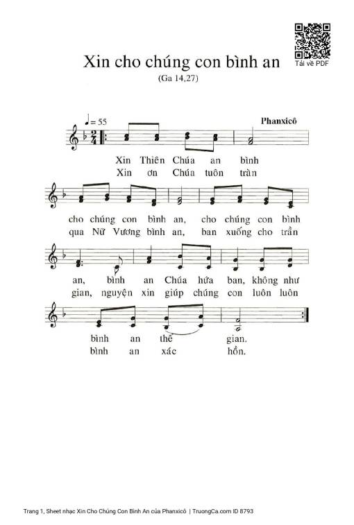 Sheet PDF of Xin Cho Chúng Con Bình An