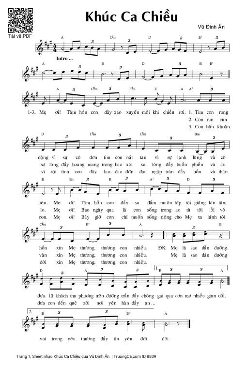 Sheet PDF of Khúc Ca Chiều