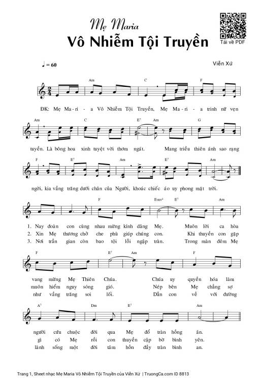 Sheet PDF of Mẹ Maria Vô Nhiễm Tội Truyền