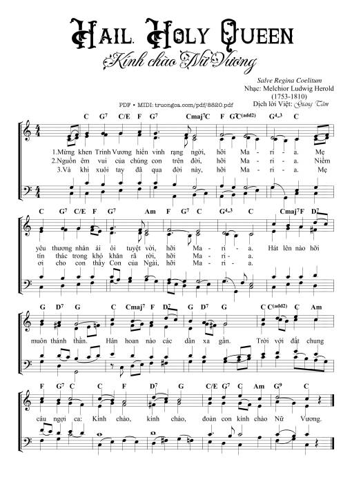 Sheet PDF of Hail Holy Queen - Kính Chào Nữ Vương