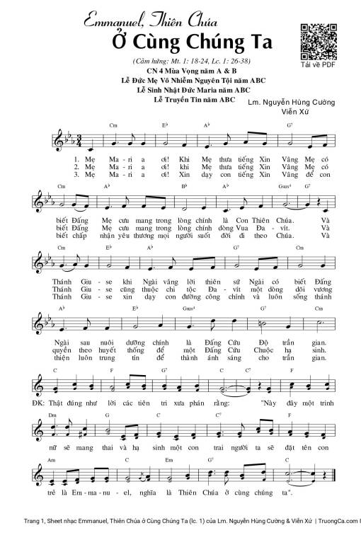 Sheet PDF of Emmanuel, Thiên Chúa ở Cùng Chúng Ta (lc. 1)