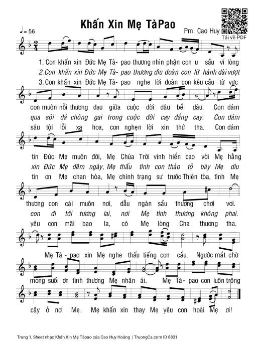 Sheet PDF of Khấn Xin Mẹ Tàpao