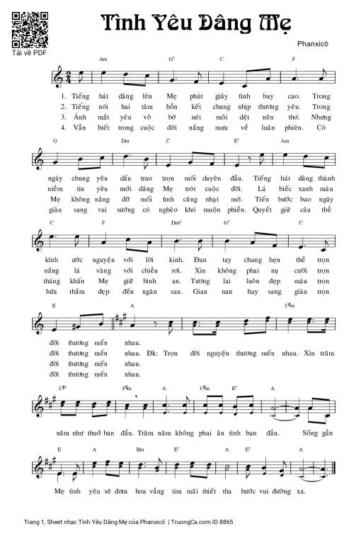 Sheet PDF of Tình Yêu Dâng Mẹ