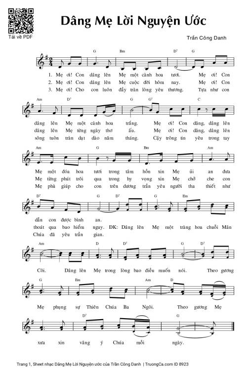 Sheet PDF of Dâng Mẹ Lời Nguyện ước