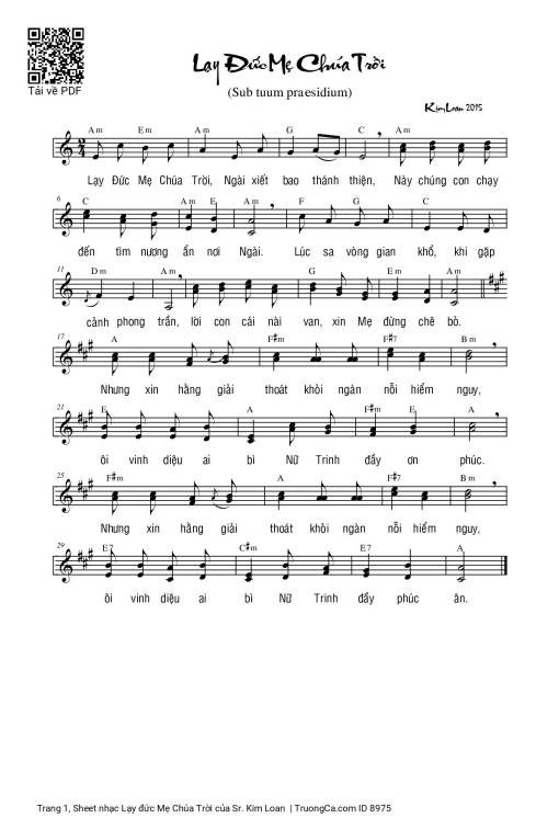 Sheet PDF of Lạy đức Mẹ Chúa Trời