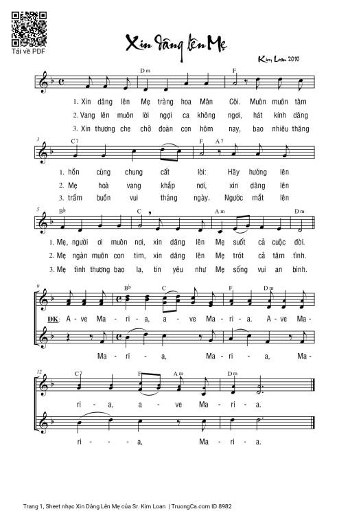 Sheet PDF of Xin Dâng Lên Mẹ