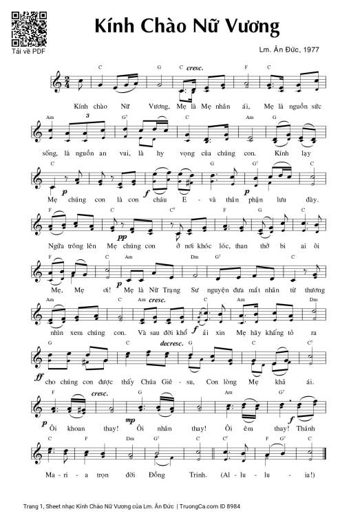 Sheet PDF of Kính Chào Nữ Vương