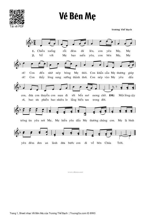 Sheet PDF of Về Bên Mẹ - Trương Thế Bạch