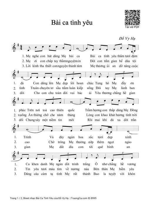 Sheet PDF of Bài Ca Tình Yêu