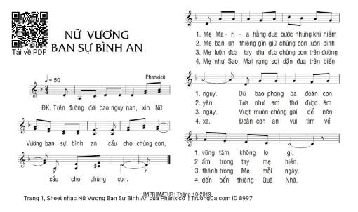 Sheet PDF of Nữ Vương Ban Sự Bình An