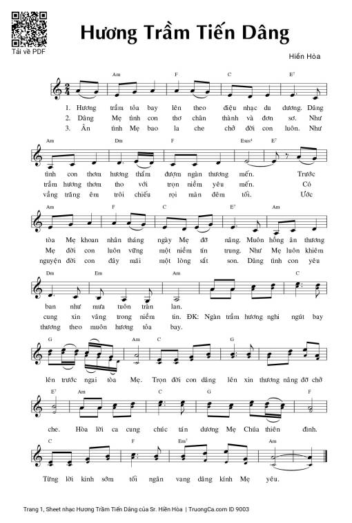 Sheet PDF of Hương Trầm Tiến Dâng