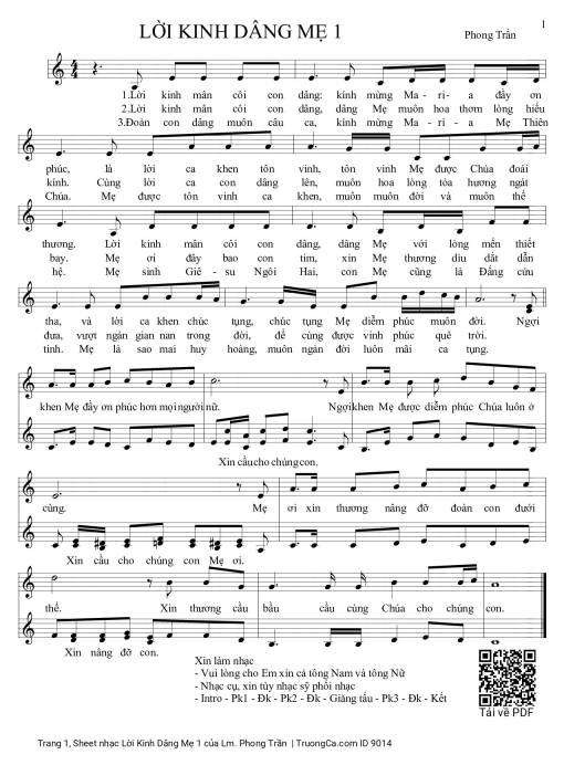 Sheet PDF of Lời Kinh Dâng Mẹ 1