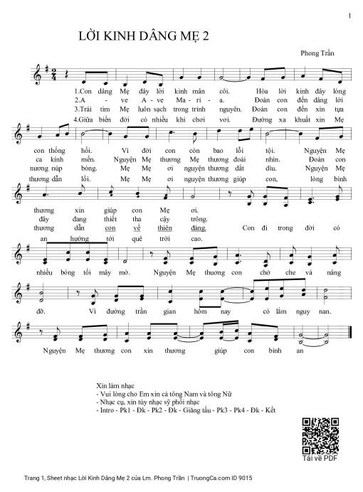 Sheet PDF of Lời Kinh Dâng Mẹ 2