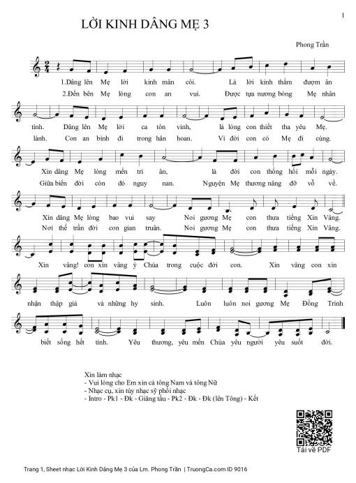 Sheet PDF of Lời Kinh Dâng Mẹ 3