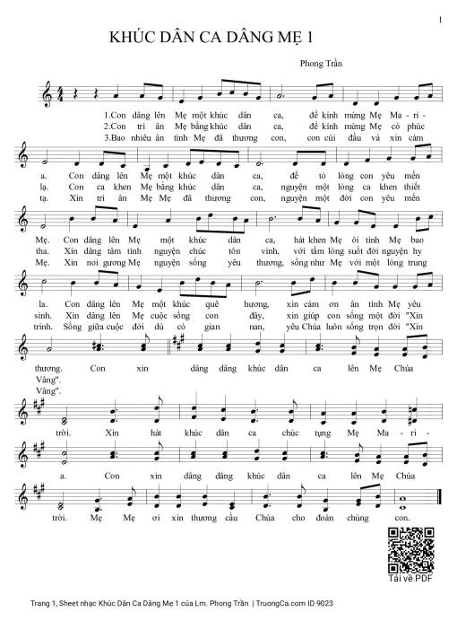 Sheet PDF of Khúc Dân Ca Dâng Mẹ 1