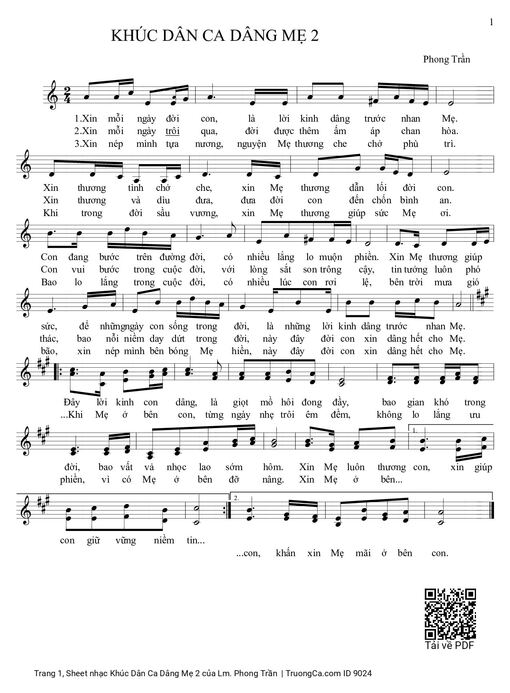 Sheet PDF of Khúc Dân Ca Dâng Mẹ 2