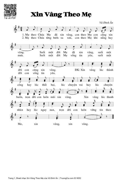 Sheet PDF of Xin Vâng Theo Mẹ