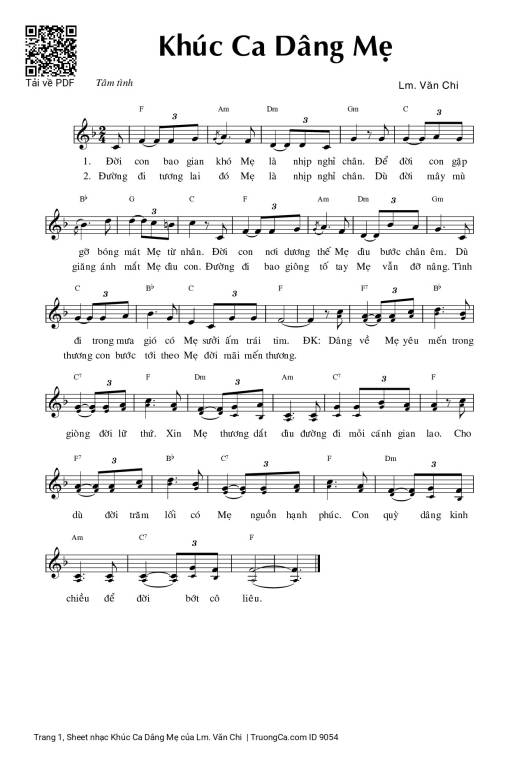 Sheet PDF of Khúc Ca Dâng Mẹ