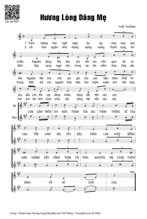 Sheet PDF of Hương Lòng Dâng Mẹ