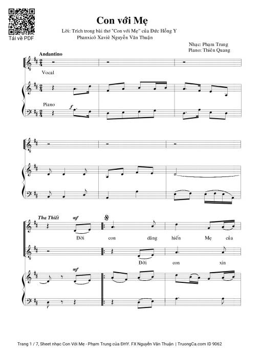 Sheet PDF of Con Với Mẹ - Phạm Trung