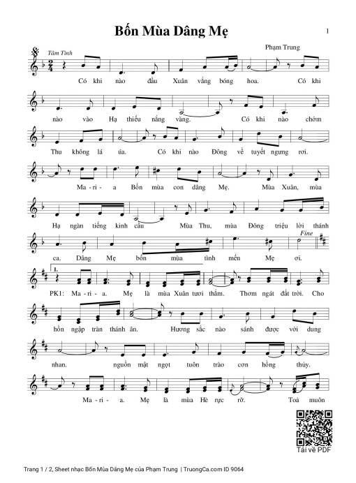 Sheet PDF of Bốn Mùa Dâng Mẹ