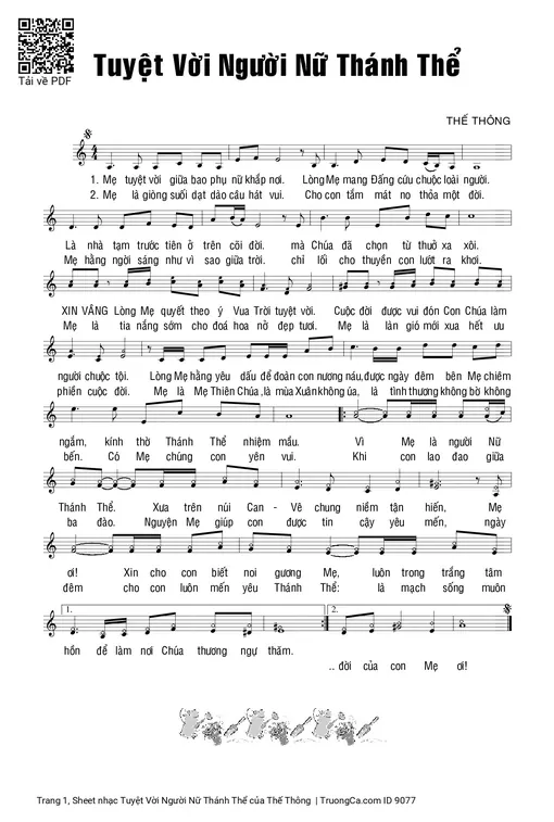 Sheet PDF of Tuyệt Vời Người Nữ Thánh Thể