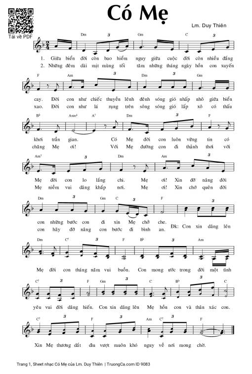 Sheet PDF of Có Mẹ - Lm. Duy Thiên