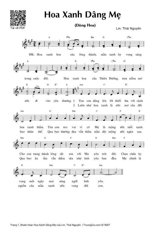 Sheet PDF of Hoa Xanh Dâng Mẹ