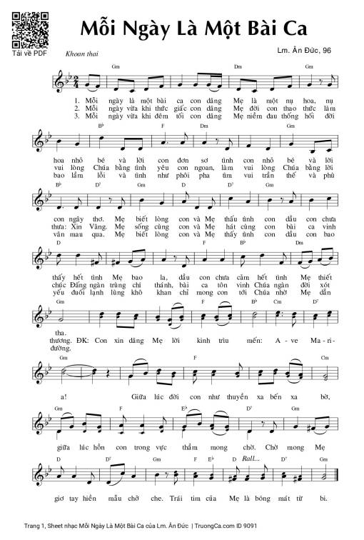Sheet PDF of Mỗi Ngày Là Một Bài Ca