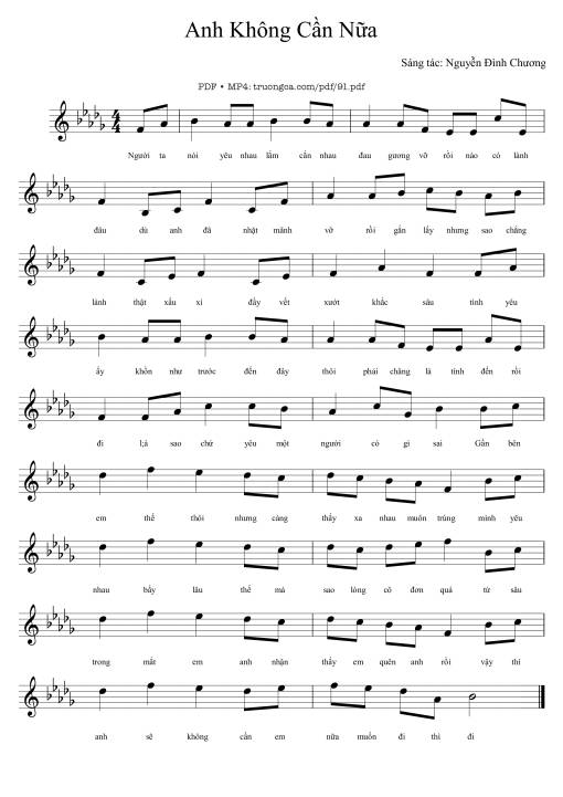Sheet PDF of Anh không cần em nữa