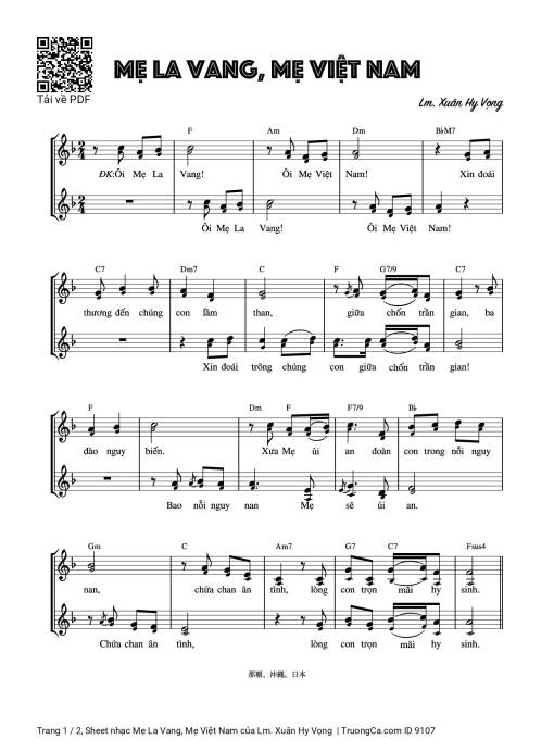 Sheet PDF of Mẹ La Vang, Mẹ Việt Nam