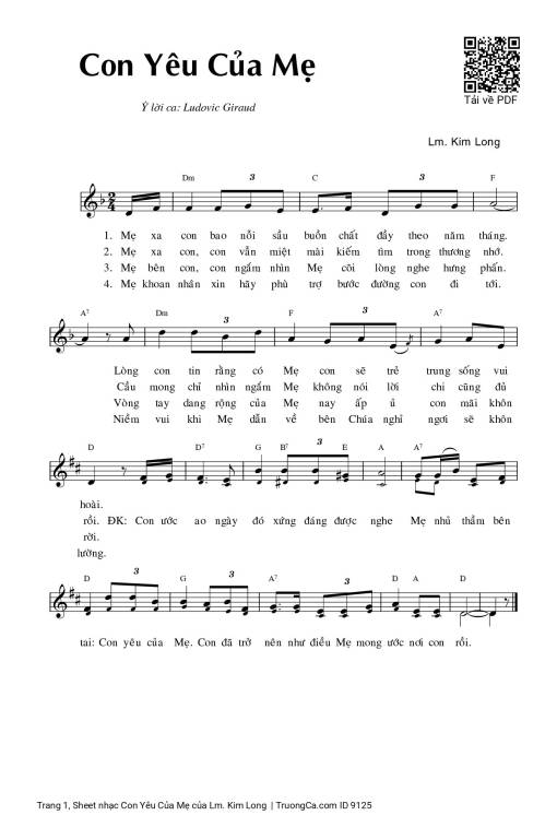 Sheet PDF of Con Yêu Của Mẹ