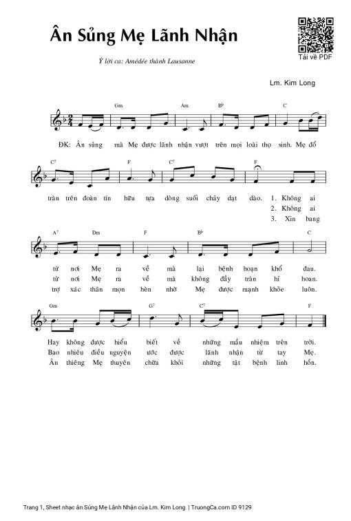 Sheet PDF of ân Sủng Mẹ Lãnh Nhận