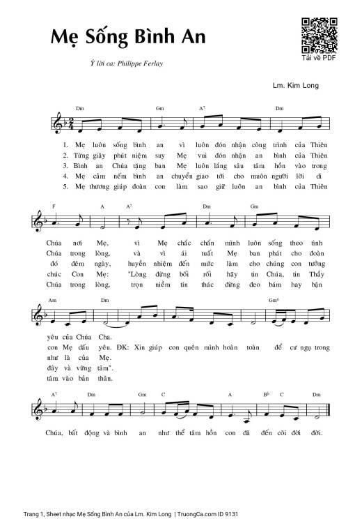 Sheet PDF of Mẹ Sống Bình An