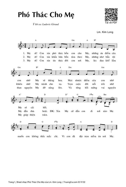Sheet PDF of Phó Thác Cho Mẹ